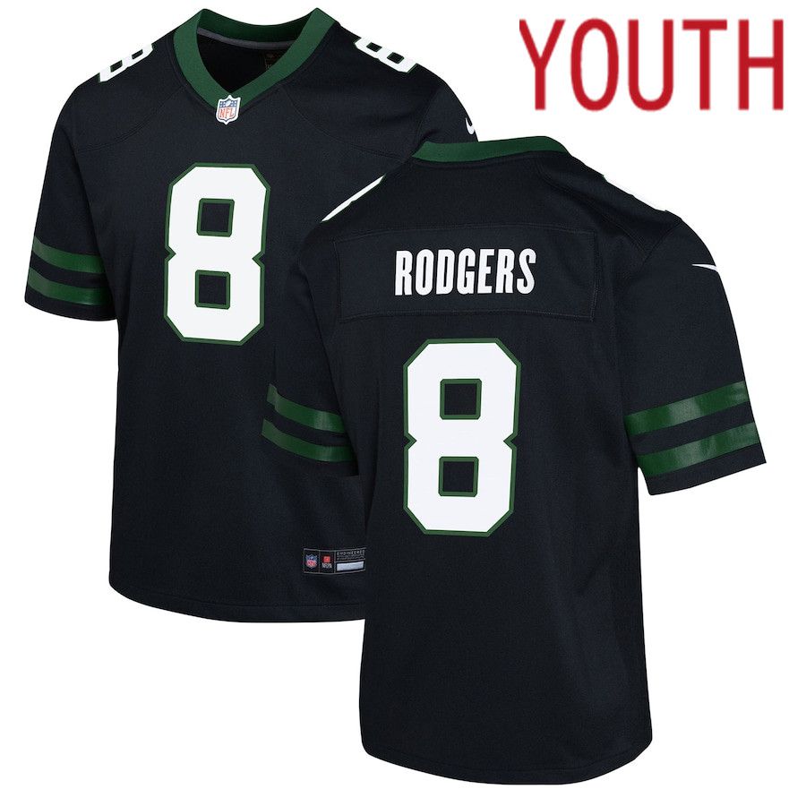 Youth New York Jets #8 Aaron Rodgers Nike Legacy Black Alternate Game NFL Jersey->youth nfl jersey->Youth Jersey